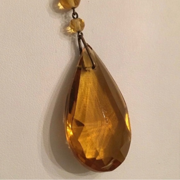 Vintage Amber Czech Glass Lavaliere Necklace.  Clasp is marked Czechoslovakia. - Picture 4 of 6